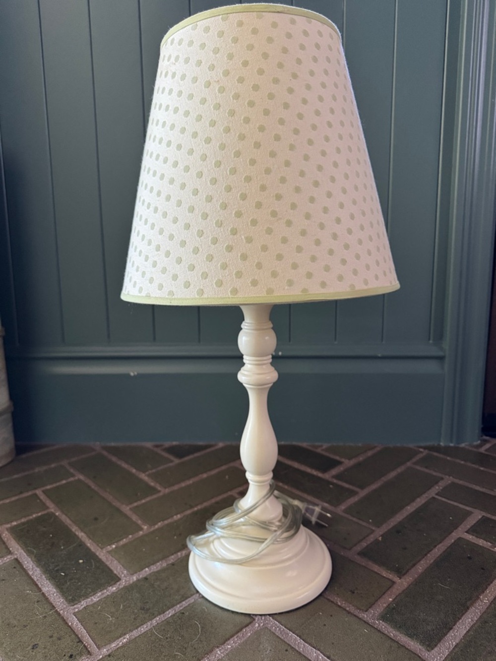 Pottery Barn Kids off White Table Lamp with Light Green Polka Dot Shade